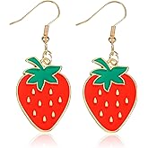 Strawberry Earrings, Funny Acrylic Strawberry Earrings Jewelry, Cute Alloy Enamel Charm Fruit Earring, Lightweight Drop Pendants Imitation Fruit Dangling Fish Hook Stud Valentine's Day for Women