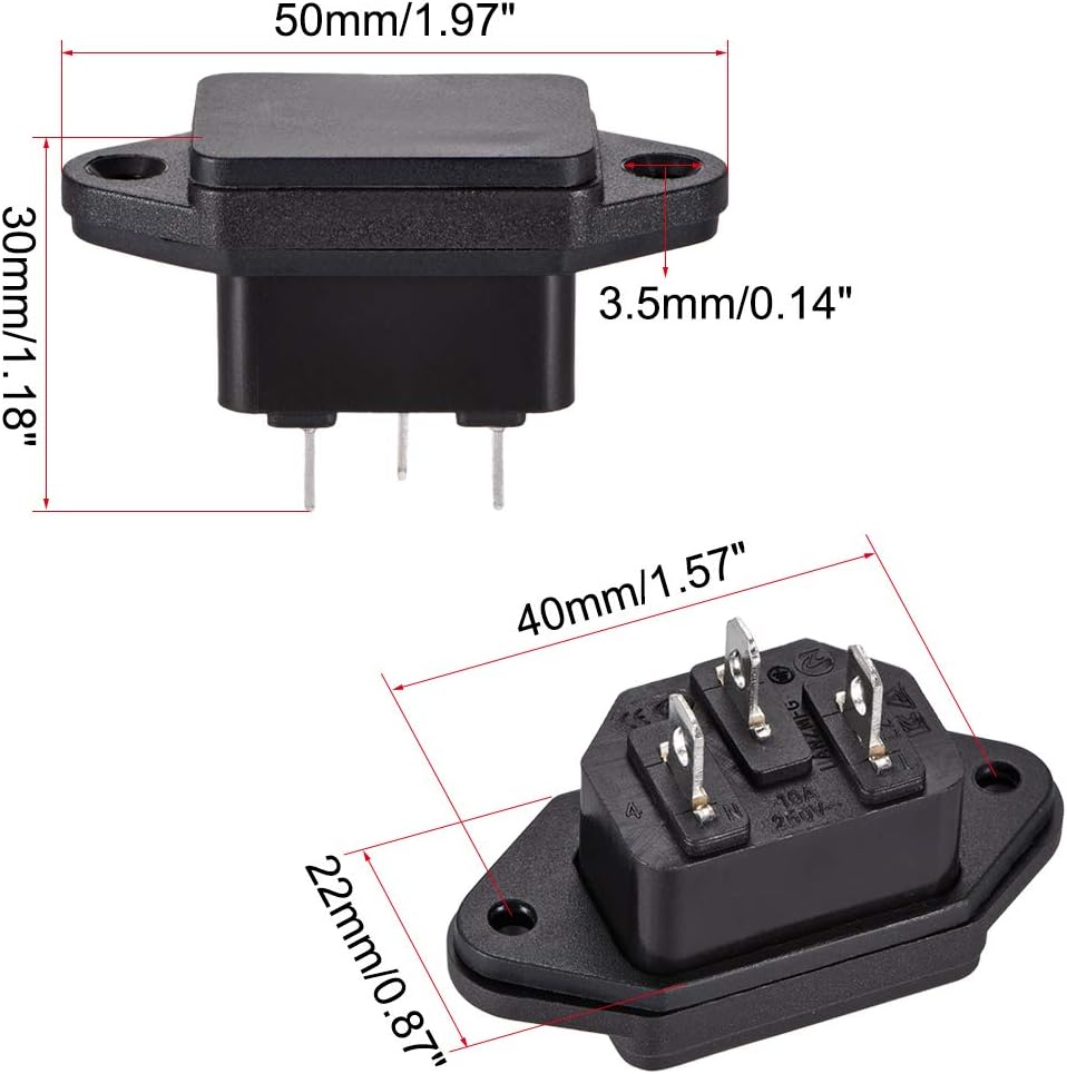 sourcing map C14 Panel Mount Plug Adapter AC 250V 10A 3 Pins IEC Inlet Module Plug Power Connector Socket with Cover - Image 3