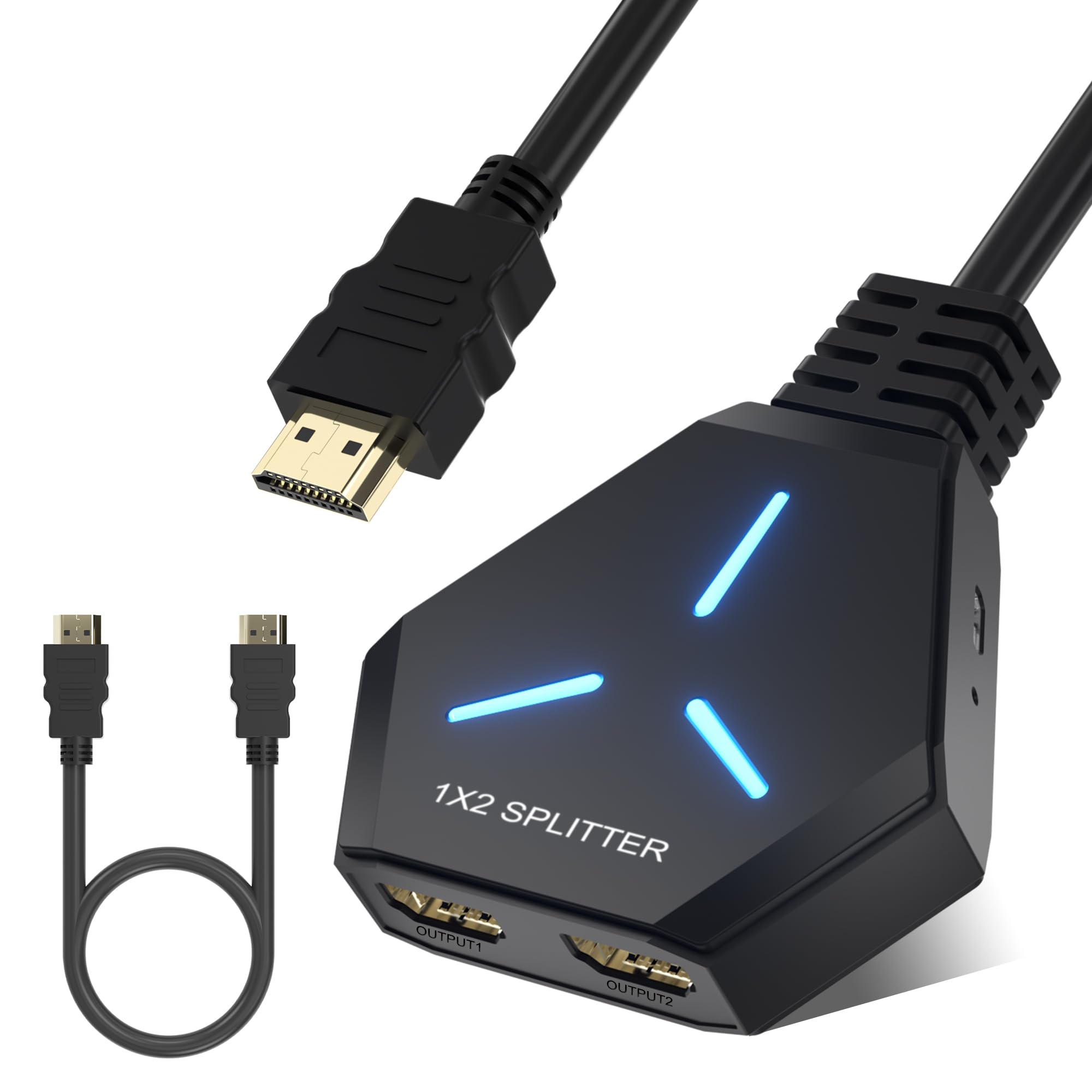 HDMI Splitter 1 in 2 Out, 4K@30Hz for Dual Monitors, Supports 3D, Full HD 1080P, Compatible with PS4, PS3, Blu-Ray Player, MacBook, HDTV (1 Source to 2 Displays, Mirroring Only) - Includes HDMI Cable