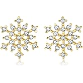 Reffeer Solid 925 Sterling Silver CZ Snowflake Stud Earrings for Women Teen Girls Winter Snow Stud Earrings Christmas