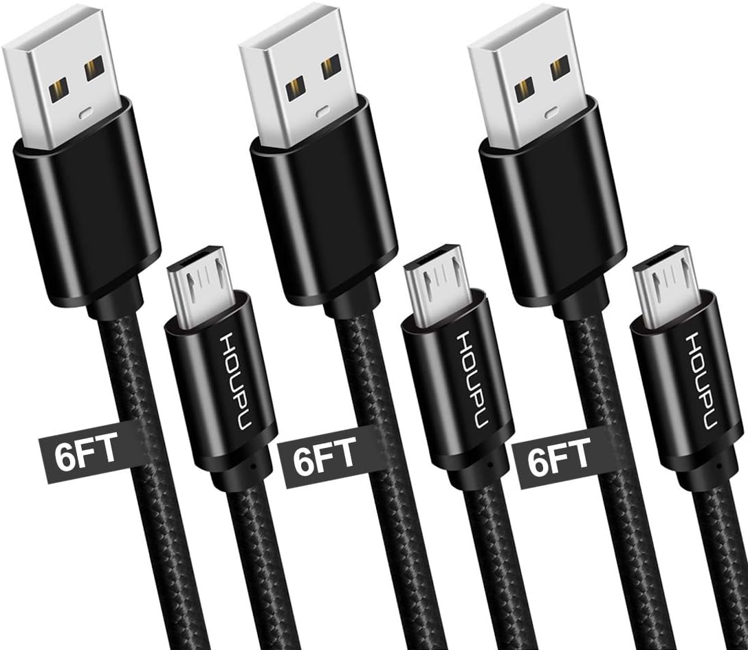 Micro USB Cable Braided, HOUPU [3-Pack 6ft] Nylon Braided Fast Charger & Sync Cord Compatible with Android, Kindle, Samsung Galaxy S7 / S6 Edge, Note 5/4/ 2, HTC, LG G4, BlackBerry, Motorola, Sony