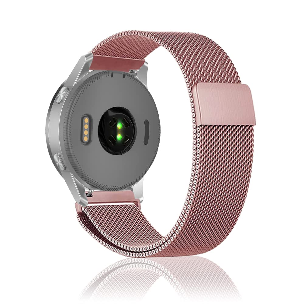 Niboow 22mm Strap Compatible with Garmin Forerunner 255/Vivoactive 4/Venu 2, Men Women Magnet Stainless Steel Mesh Metal Breathable Watch Bands for Garmin Forerunner 255/Vivoactive 4/Venu 2 - Pink