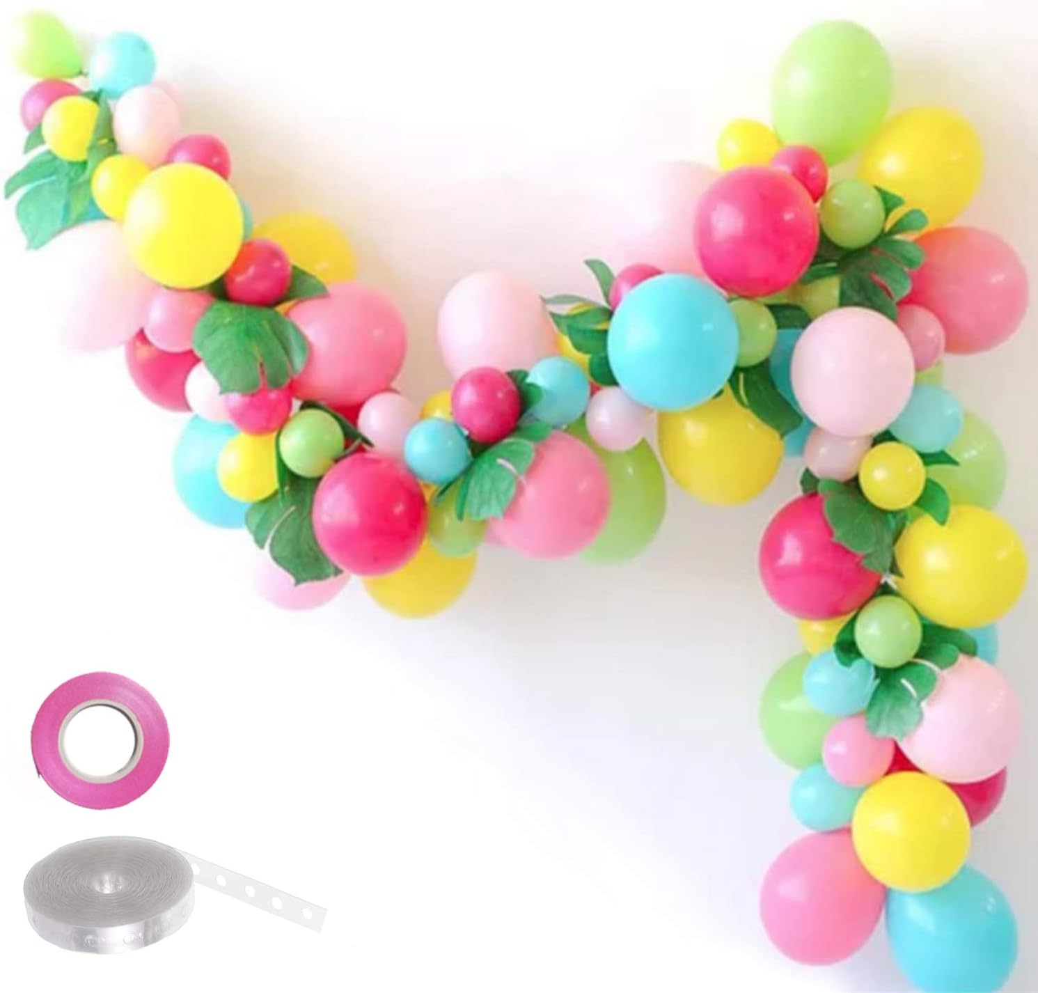 Hawaii Party Balloons Garland Kit Latex Balloons with Artificial Palm Leaves Set for Baby Shower Wedding Birthday Flamingo Luau Fruit aloha Party Supplies