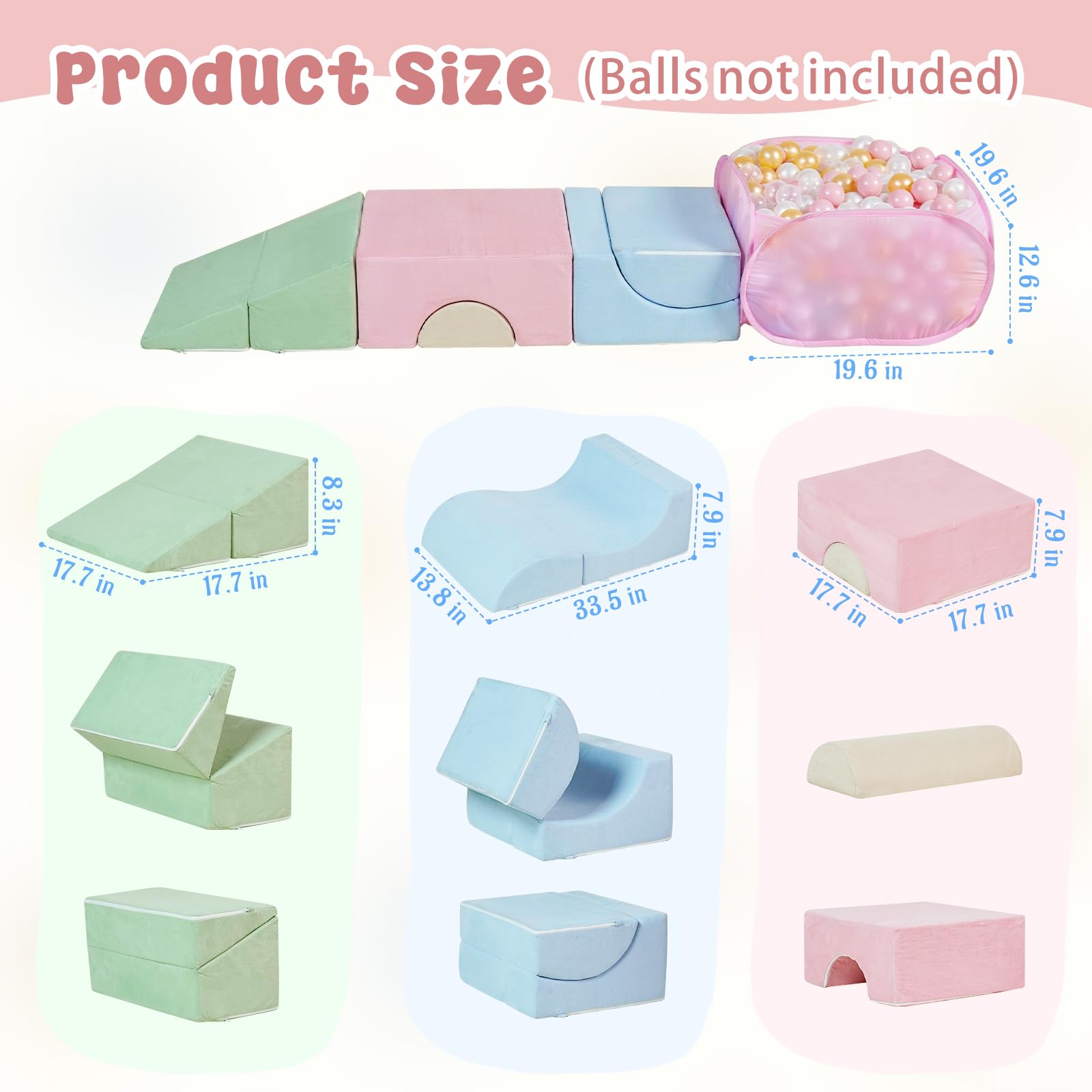 Parkside Wind Foam Climbing Blocks Set with Pop Up Ball Pit, Toddler Climbing Toys Indoor, Kids Soft Play Climb and Crawl Activity Playset for 0-3 Years Old, Foldable for Space-Saving Storage