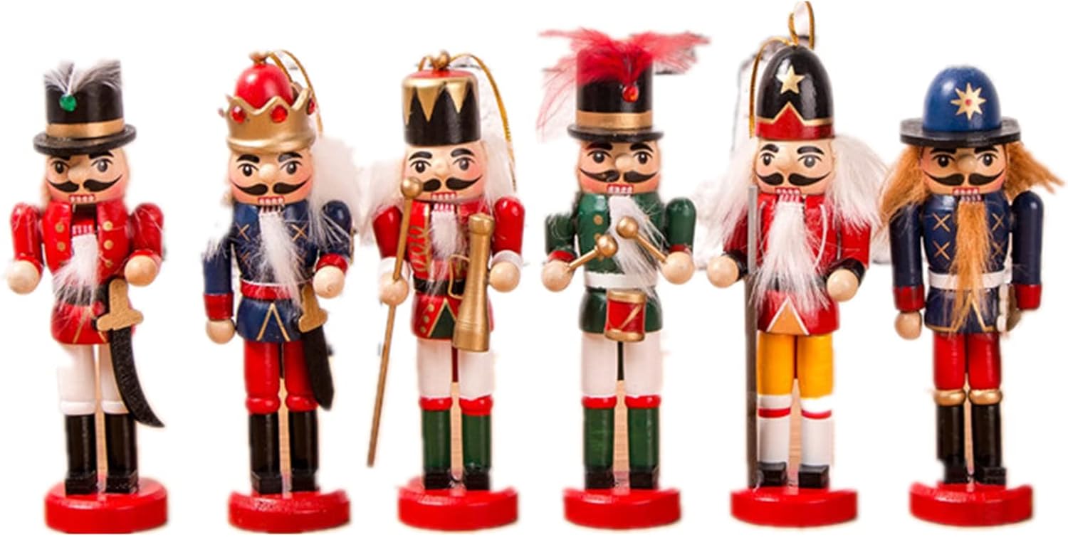 Nutcrackers - ENLAYER 6 PCS Christmas Nutcracker Ornament Set, 4.7Inch Nutcrackers Tree Ornaments Set, Nutcracker Figures with Opening Mouths Christmas Decorations for Xmas Tree, Table Decor