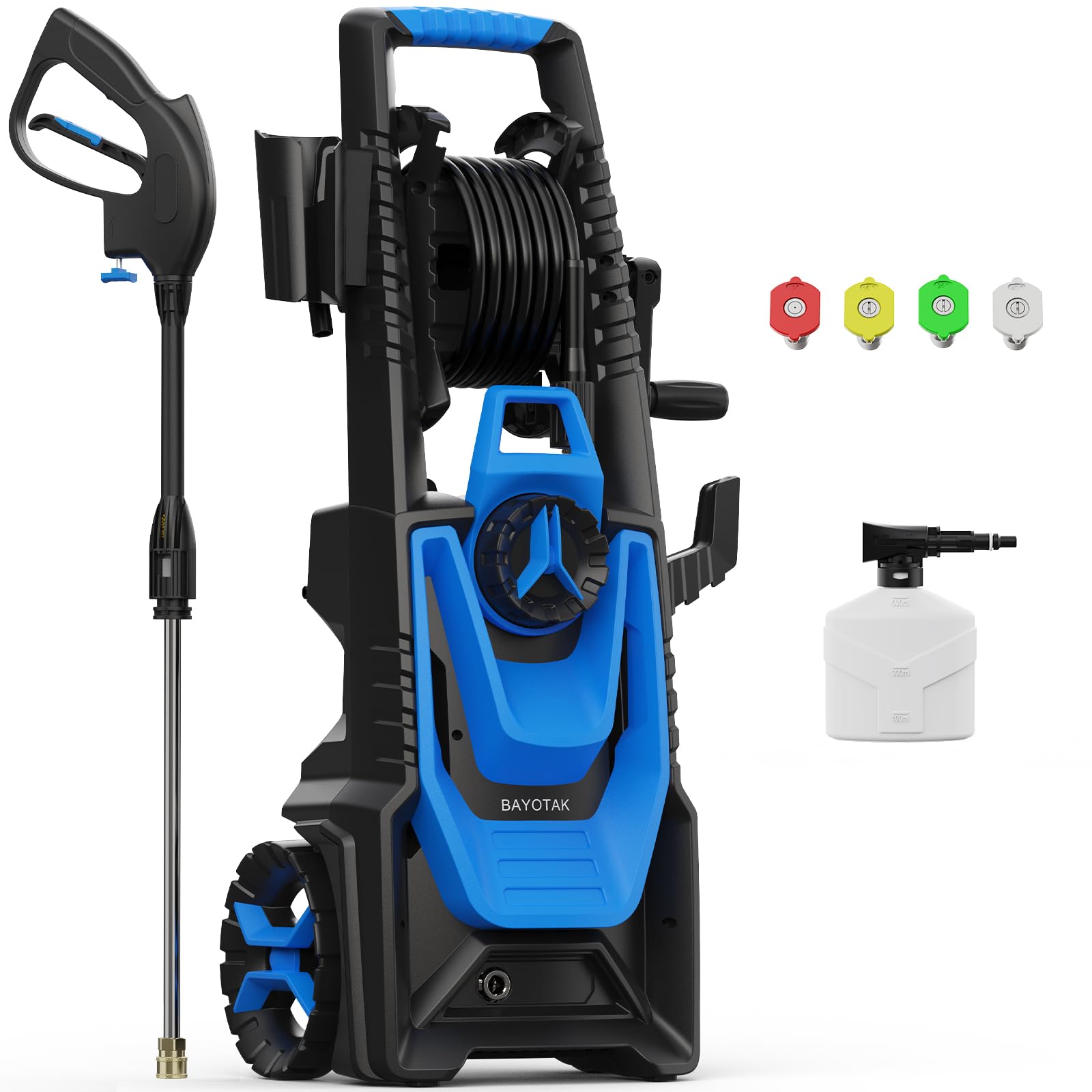 Photo 1 of ***parts only***BAYOTAK Electric Pressure Washer, 5200 PSI 3.4 GPM Power Washer with Foam Cannon, High Pressure Cleaning Machine with 35 FT Power Cord and 20 FT Hose, Hose Reel, 4 Connect Nozzles for Car/Patio/Fence