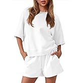 Fisoew Womens 2 Piece Outfits Casual Oversized Cropped Sweatshirt and High Waist Running Shorts Tracksuit Sets