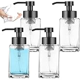 4 Pack Glass Foaming Soap Dispenser 10 OZ Glass Soap Dispenser for Bathroom & Kitchen with Labels for Liquid Soap,Shampoo,Body Wash,Dish Soap