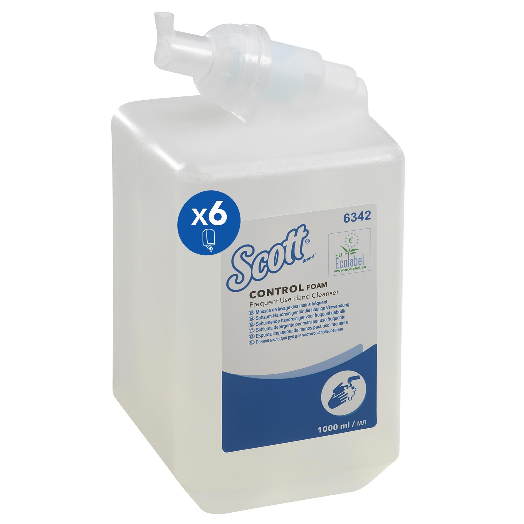 Scott Control Foam Hand Cleanser, Unscented, Clear, for Frequent Use – Gentle Foaming Soap for High Hygiene Standards, 6 x 1L Refills (6 Litres Total), Model-Nr. 6342