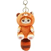 QHUACIZJL Cute cat keychain 5" plush backpack accessories bag pendant cute keychain gift (Red panda cat)