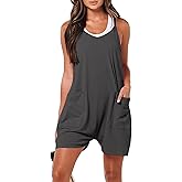 KamdFoen Rompers for Women Summer Casual Sleeveless Spaghetti Strap Shorts Overalls Jumpsuit with Pockets DarkGreyS