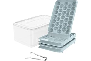 WIBIMEN Round Ice Cube Trays, Ice Ball Maker Mold for Freezer, Circle Ice Cube Tray Making 1in X 99PCS Sphere Ice Chilling Cocktail Whiskey Tea & Coffee(3Pack Blue Ice trays & Ice Bin & Ice tong)