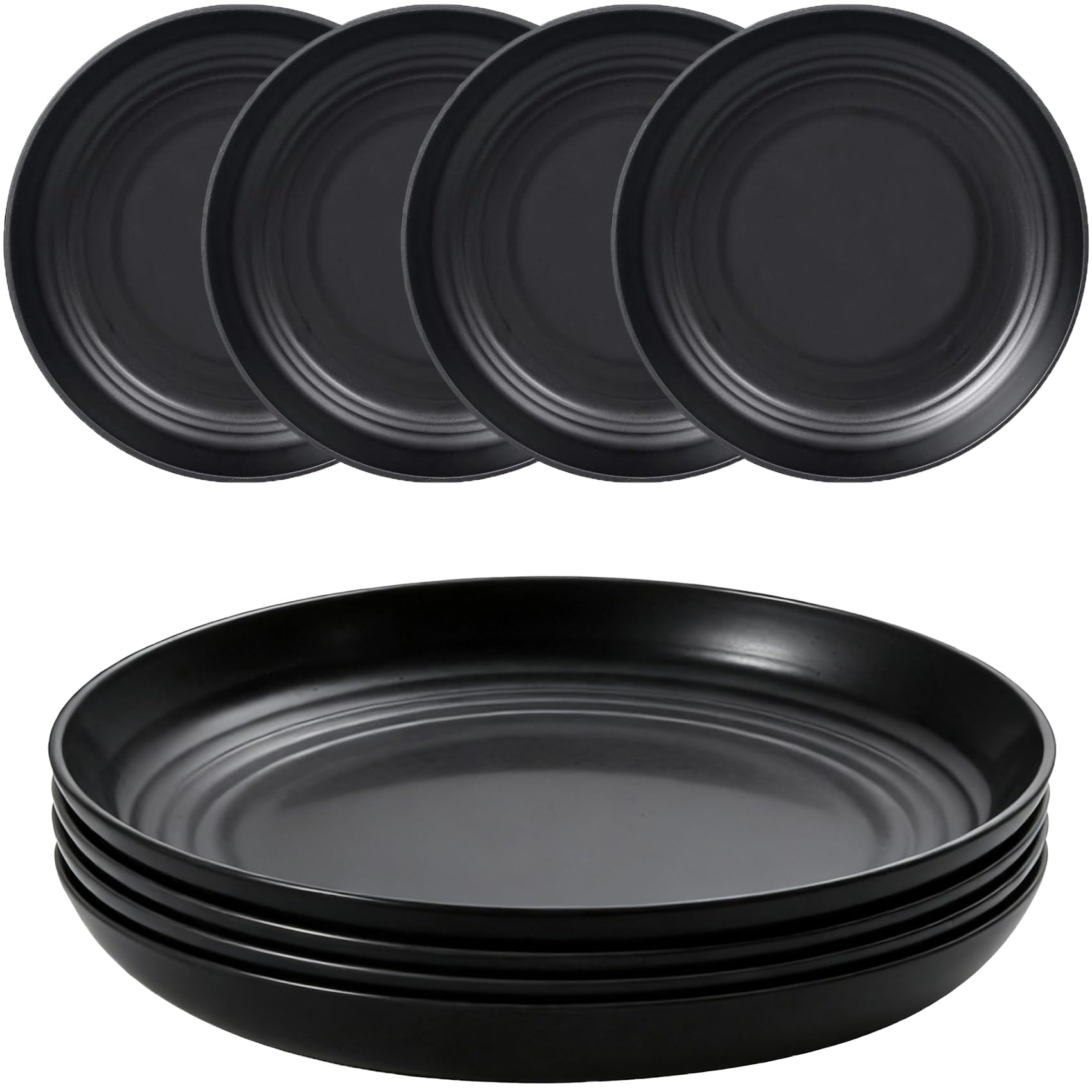 MaoMaoCha Plastic Plates Reusable Set of 4, 8 Inches Unbreakable Dinner Plates, Lightweight Camping Plate for Picnic, Salad, Pasta, Party, Home, Office, Dishwasher & Microwave Safe