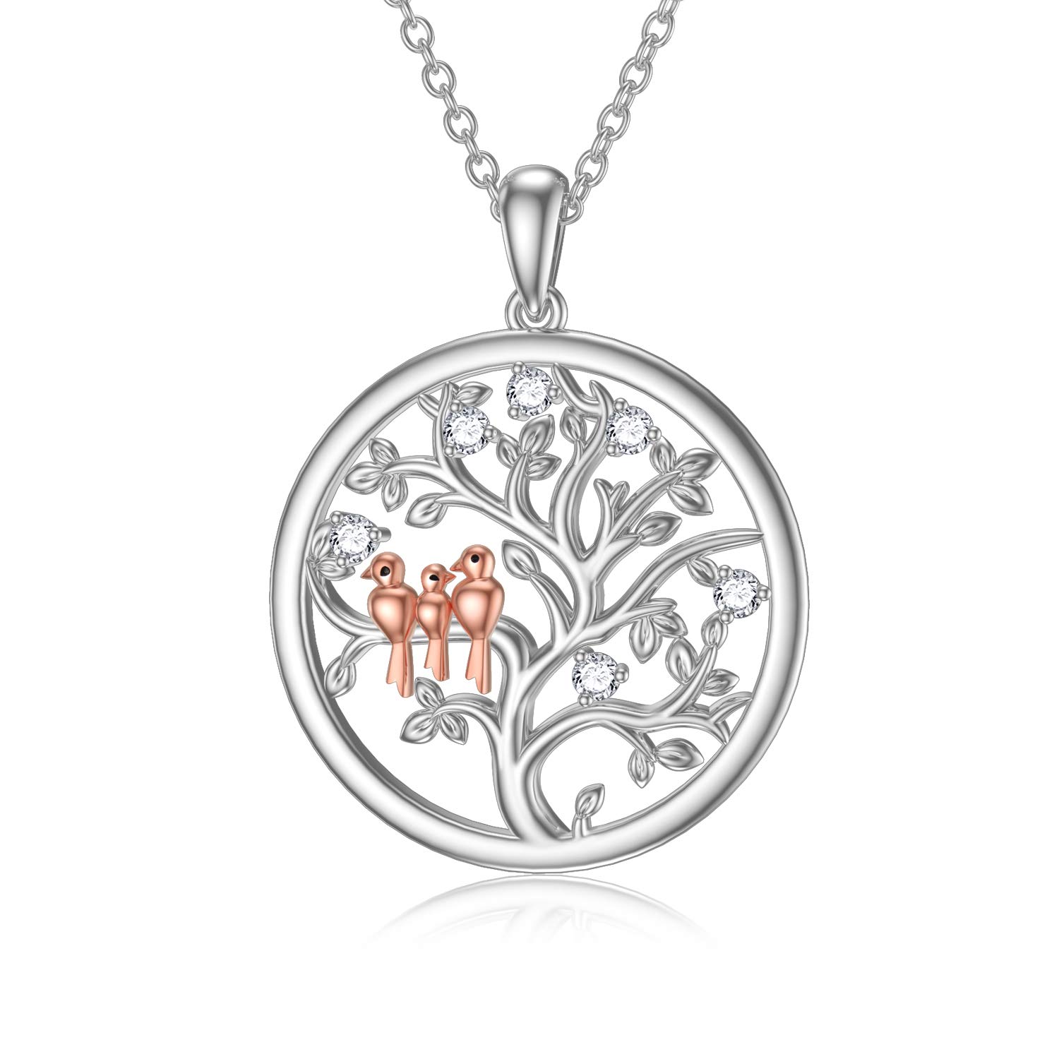 LONAGO Tree of Life Necklace 925 Sterling Silver Cute Birds Family Tree Pendant Necklace Jewelry for Women — image 1