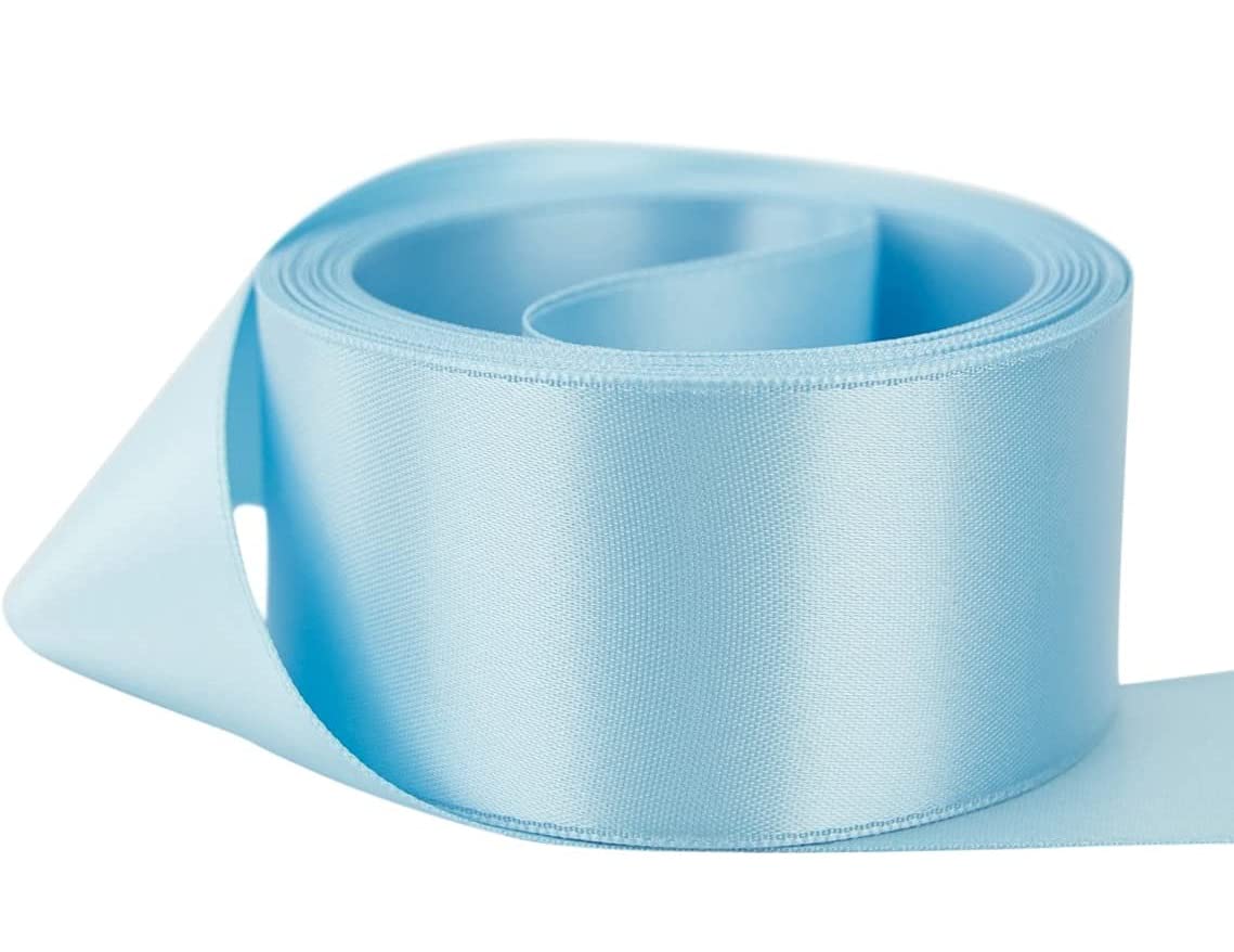 Double Sided Faced Satin Ribbon Size 50mm x 10 Meters (Light Blue) Perfect for Gifts Wrap Sew Party, Decorations Events Dress Wedding Christmas Crafts, Bows Car, DIY, Bouquets, Cake More,