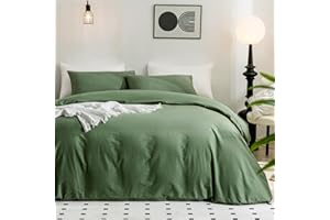 JELLYMONI Green Duvet Cover Queen Size - 100% Washed Cotton Linen Feel Textured Comforter Cover, 3 Pieces Breathable Soft Bedding Set with Zipper Closure (Green, Queen 90"x90")