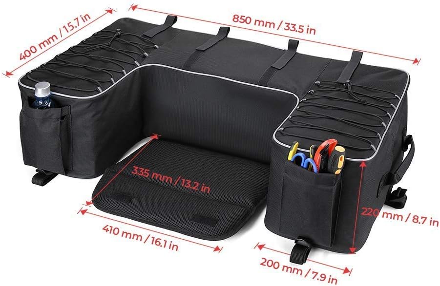 kemimoto Seat Bag for ATV Updated Water-resistant Storage Cargo Rear Gear Seat Bags w/Cushion Water Bottle Holder: Automotive