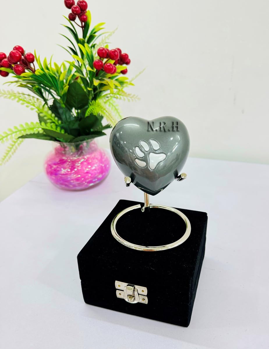 Beautiful Small Cremation Keepsake Urn For Token Ashes, Mini Heart Shape Paw Print Funeral Memorial Urn With Box & Stand