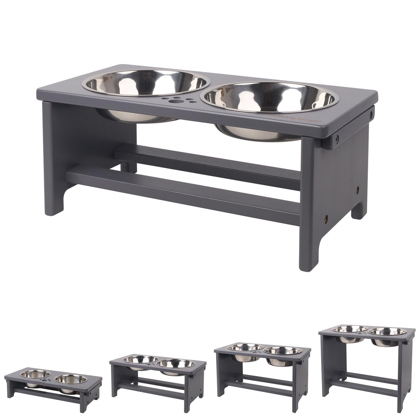 Raised Dog Bowls For Medium Sized Dogs, Dog Bowls With Stand, Dog Feeding Bowls On Stand With 2 Stainless Steel Bowls By Nothing Burger(Grey)