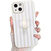 KANGHAR Compatible with iPhone 14 Case, Silicone Stripes Cute Pattern, Wristband Kickstand Camera Protection Soft Slim Cover for Girls Women -White