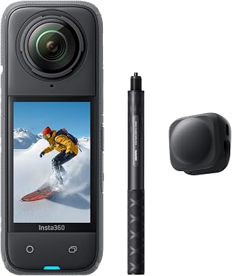 X4 Snowboard Pack - Câmara de ação à prova de água 360 8K, vídeo grande angular 4K, efeito invisível de pau de selfie, protetores de lentes removíveis, bateria de 135 min, edição AI