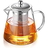 Glass Teapot with Infuser Tea Pot 32oz/43oz Tea Kettle Stovetop Safe Blooming and Loose Leaf Tea Maker Set (32oz/ 950ml)