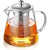 Glass Teapot with Infuser Tea Pot 32oz/43oz Tea Kettle Stovetop Safe Blooming and Loose Leaf Tea Maker Set (32oz/ 950ml)