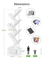 Casaottima 6-Tier Tree Bookshelf for Corner & Small
