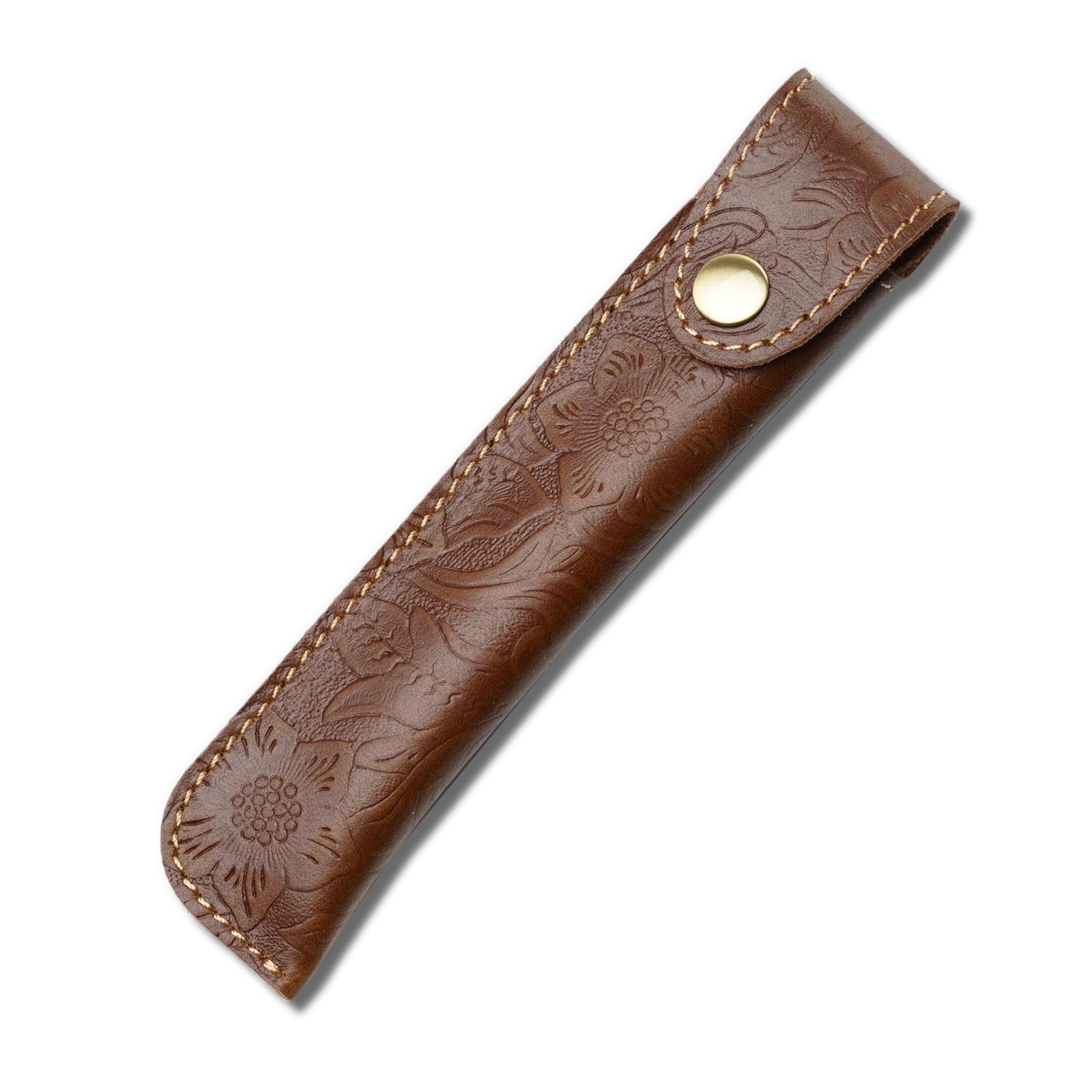 Kaizuca Leather Pen Case Holder, Protective Pen Case, Fountain Pen Holder Case, Carving Craft, with Metal Button, Genuine Leather Handmade, Portable, for Stylus Touch Pen, Ballpoint Pen(Brown)
