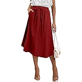 Angerella Womens Skirt Midi High Waist A-Line Casual Floral Print Trendy Bohemia Work Elegant with Pockets