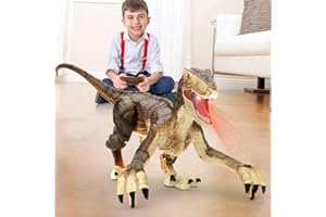 FRUSE Remote Control Jurassic Dinosaur Toys for Kids,2.4 Ghz Velociraptor Dinosaur RC Robot Toy,LED Light up Walking Roaring USB Rechargeable Dino Raptor for Kids