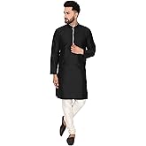 SKAVIJ Men's Tunic Art Silk Indian Kurta Pajama Wedding Party Festive Season Dress Suit