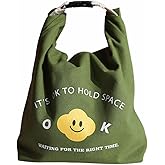 XINGNIAO Japanese Bento Bag, Stylish Smiley Face Canvas Insulated Lunch Tote with Handle and Buckle Roll-up Lunch Bag
