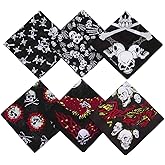 WEIXINDIY 6 Pack 21 x 21 Inches Skull Bandanas Scarf for Men 100% Cotton Pirate Skeleton Hankerchief Sports Face Cover