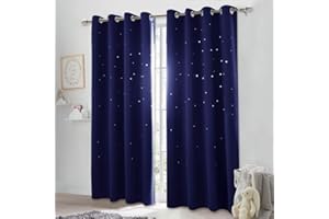 NICETOWN Twinkle Stars Blackout Curtains - Nap Time Essential Kid's Room/Nursery Window Treatment Curtain Panels with Hollow Stars (2-Pack, W52 x L84 inches, Navy Blue)