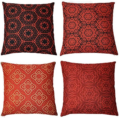 FINNEL Throw Pillow Covers 4 Packs 18x18 Inches Nobel Red Pattern Decorative Pillow Case Home Décor Cover Cushion Pillowcase (Set of 4)