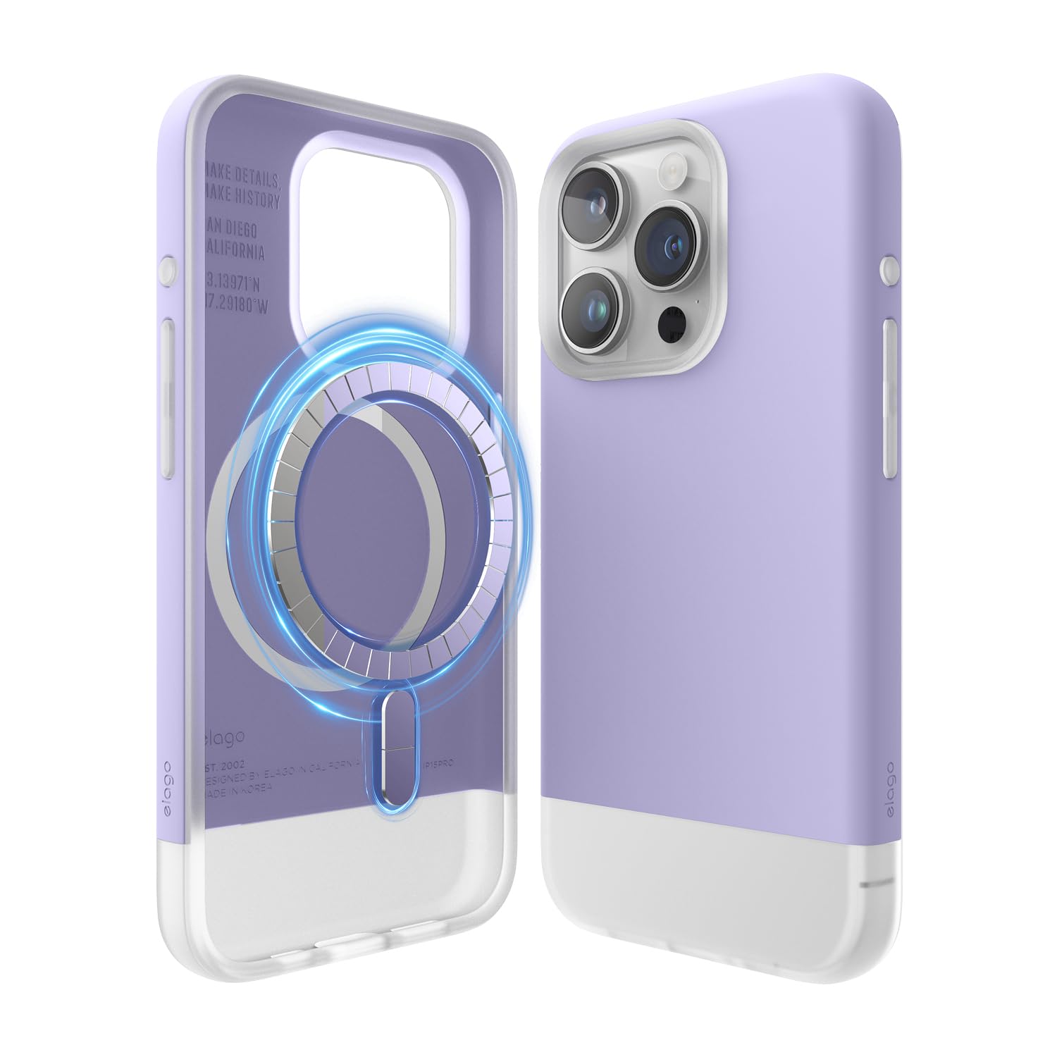 elago Magnetic Glide Case Compatible with iPhone 15 Pro Case, Compatible with MagSafe, Two-tone Design, Full Body Protective Cover [PC + TPU], Enhanced Camera Guard (Purple/Clear)