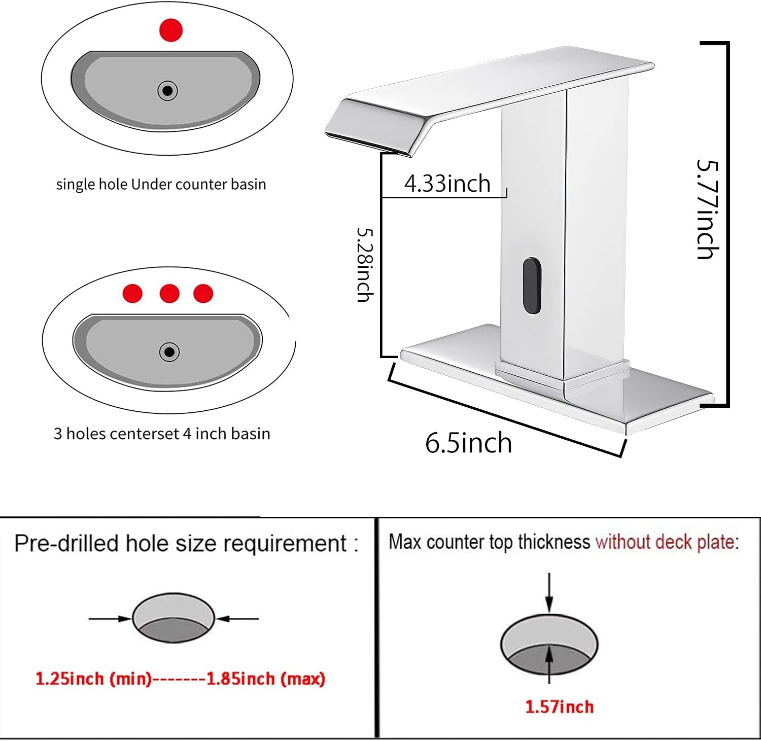 Automatic Sensor Chrome Touchless Bathroom Sink Faucet with Hole Cover Plate Vanity Faucets Hands Free Waterfall Bathroom Water Tap with Control Box and Temperature Mixer by GGStudy: Home Improvement