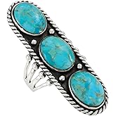 Turquoise Ring Sterling Silver 925 Genuine Gemstones Size 6 to 11