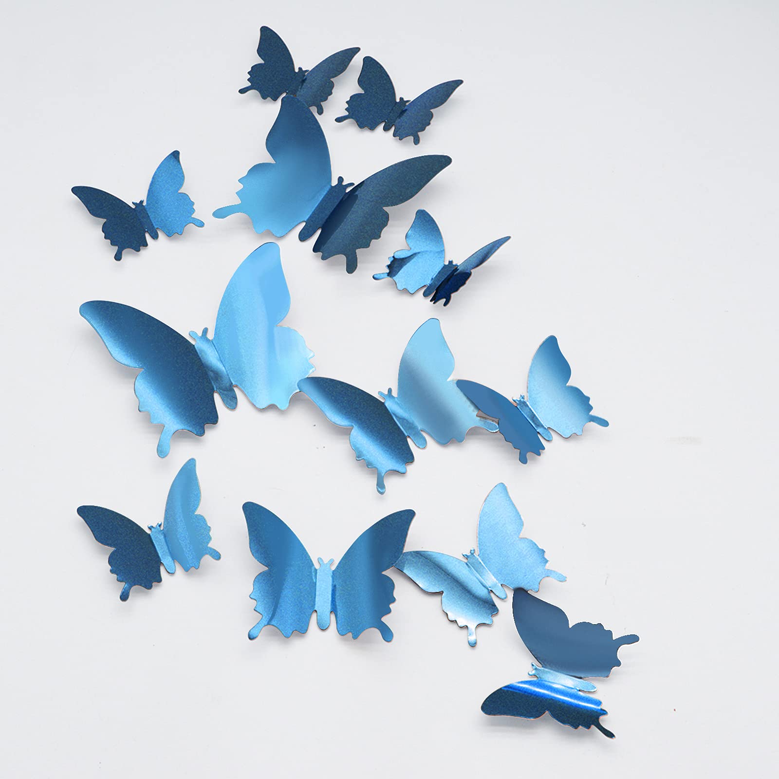 CAYUDEN 3D Butterfly Wall Stickers 24pcs Removable Mirror Butterfly Stickers DIY Butterfly Decor 3 Sizes 3D Butterfly Wall Decal for Room, Door, Window, Wedding, Party Decoration(Blue) — image 1