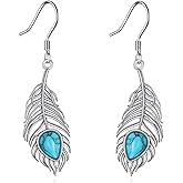 AOBOCO Bohemian Feather Dangle Earrings for Women Sterling Silver Turquoise Earrings Jewelry Western Gifts