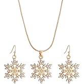 Christmas Snowflake Earrings Necklace Set Sparkling Rhinestone Snowflakes Flower Earring Necklace Set Winter Snowflake Earrings Christmas Birthday Weddings Festival Jewelry Accesary for Women