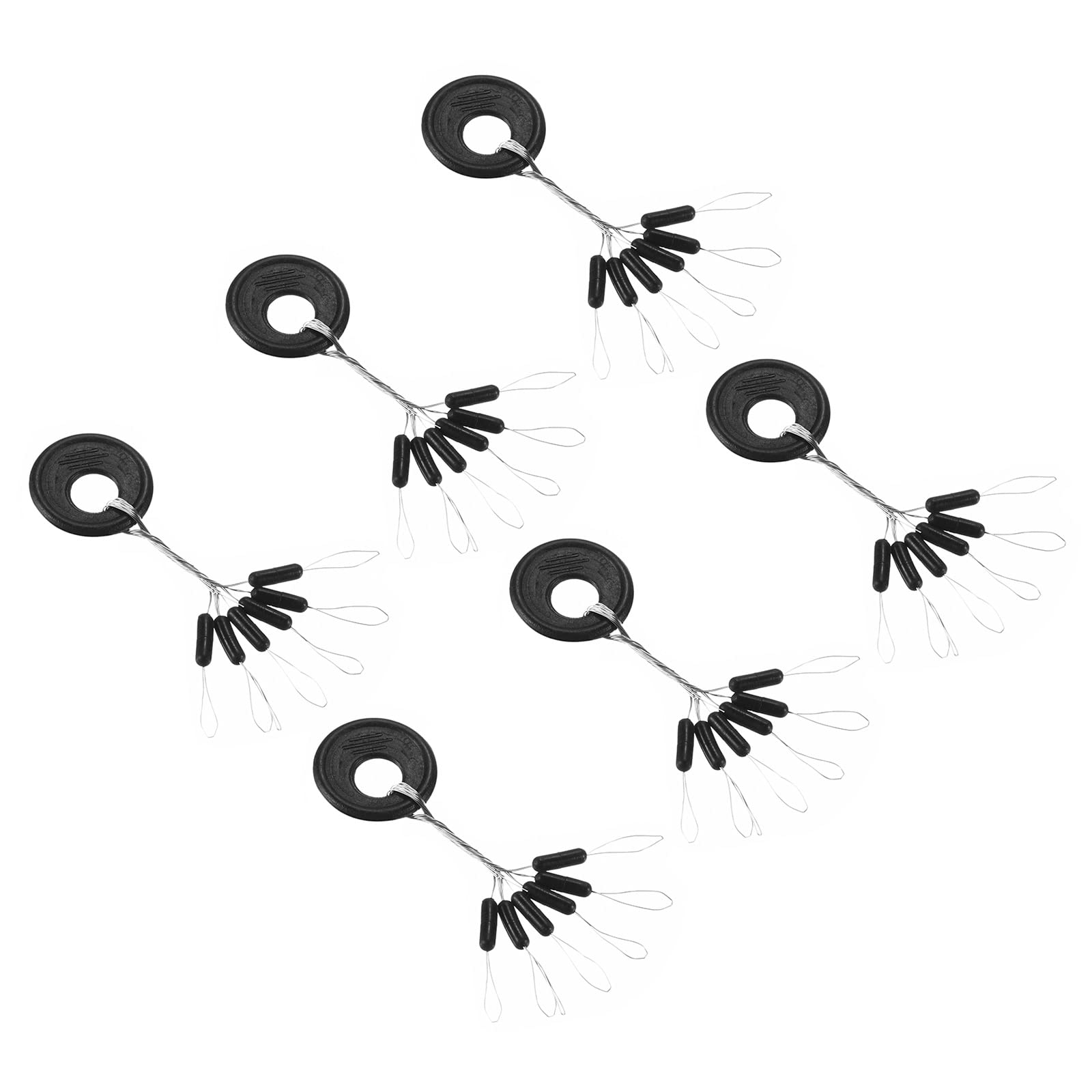 PATIKIL Fishing Rubber Bobber Beads Stoppers, 300 Pieces 6 in 1 Float Sinker Stops Cylinder Shape L Size for Fishing Line, Black