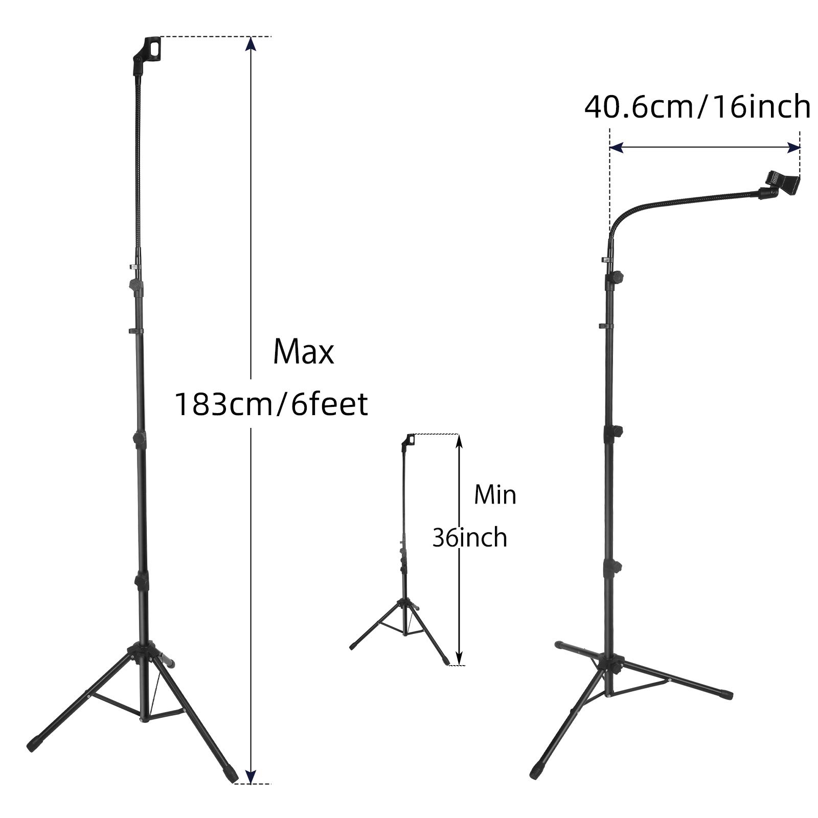 Microphone Stand Boom Mic Stand-Kangziliang Mike Stand Gooseneck Microphone Stand Tripod Adjustable Height 3'- 6' with Mic Clips and 3/8