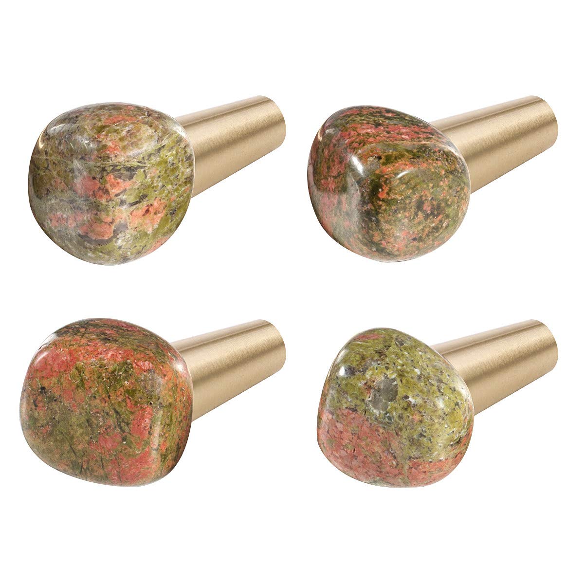 mookaitedecor Set of 4 Unakite Crystal Cabinet Knobs with Screws, Slim Crystal Stone Drawer Knobs Handles Pulls for Cupboard Wardrobe Dresser Decorative Calendar Wall Hanger Home Office Decor