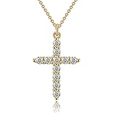 OOTDAY Crown Cross Necklace for Women, 14K Gold Silver Cubic Zirconia Crown Cross Necklace, Diamond Gold Silver Cross Necklaces, Dainty Cross Faith Simple Trendy Charm Jewelry Gift for Women
