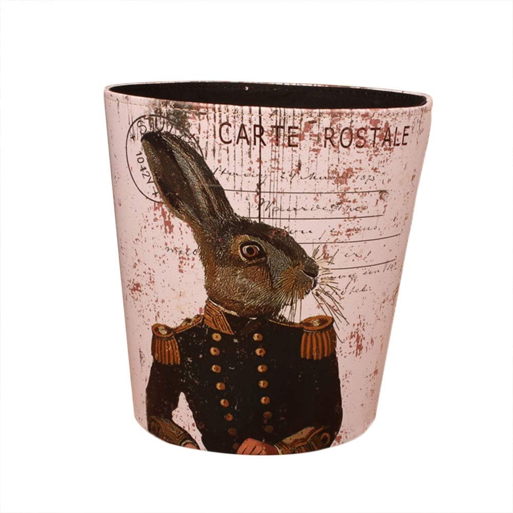 Skareop Trash Can Waste Basket PU Leather Rubbish Bin Garbage Can Vintage Cartoon Animals Printed Mesh Bin Waste Paper Basket for Bathroom