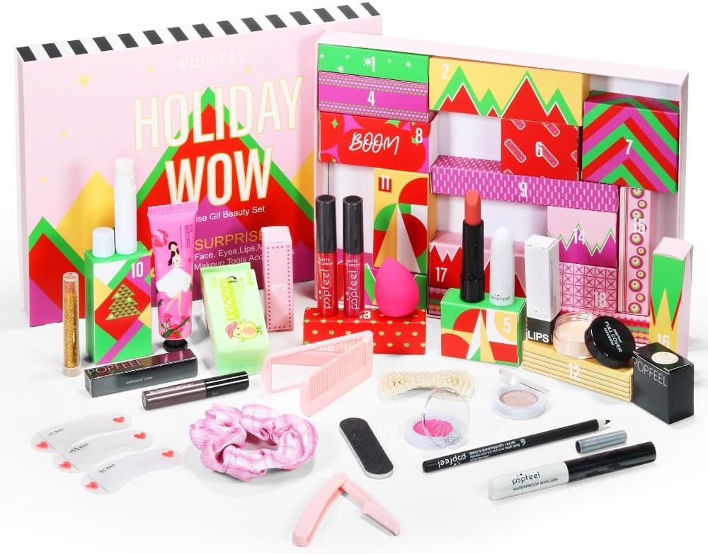 Advent Calendars - Makeup Advent Calendar 2023 for Teens Girls, Christmas Countdown Calendar Surprise Makeup Gift Kit, Include Lip Gloss, Blush, Concealer, Mascara, Eyebrow Pencil
