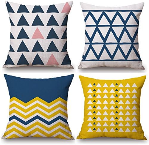 4 Packs Modern Simple Geometric Lines Bed Car Home Decor Linen Throw Pillow Case Cushion Covers, 18 X 18 Inches (A)