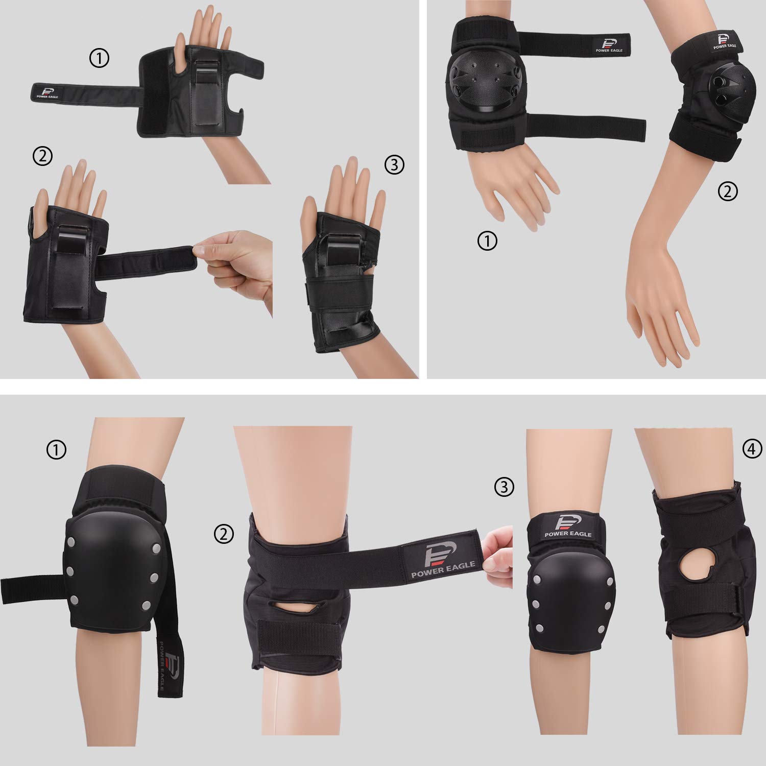  Power Eagle Knee Pads and Elbow Pads with Wrist Guards Protective